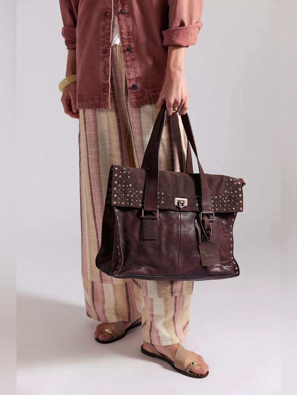NWT We The Free Shay Stud Leather Tote ~ Espresso ~ STILL IN PACKAGING! Giftable - Picture 2 of 11